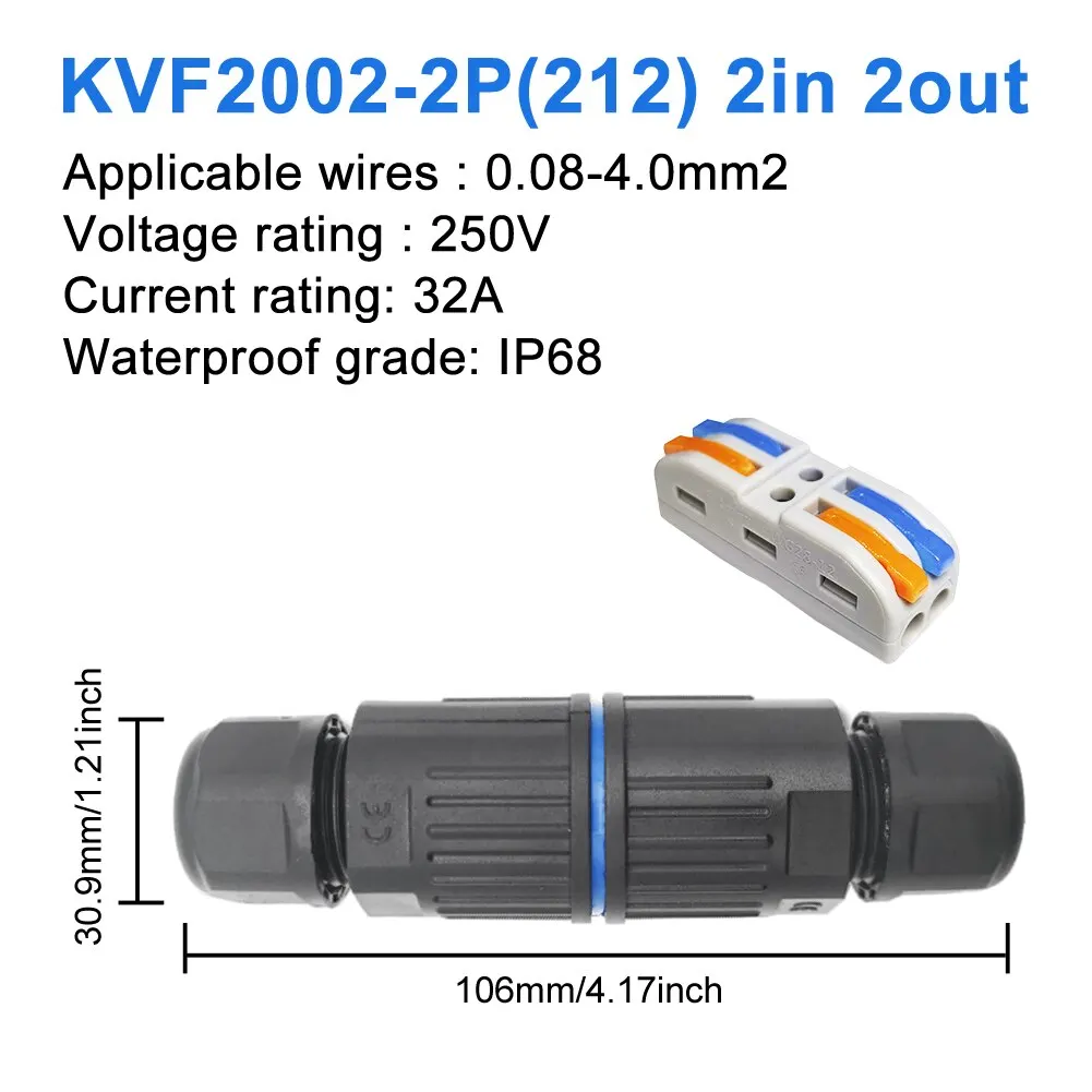 IP68 방수 케이블 커넥터, 빠른 연결 KVSF-15, 2 in 2 out, 2 3 4/5 핀, 전기 단자 어댑터, 와이어 커넥터