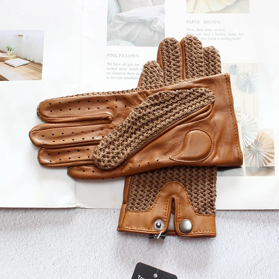 Women's Thin Sheepskin Motorcycle Riding Gloves Touch Screen Genuine Leather Spring and Autumn Sun Protection Driving Gloves