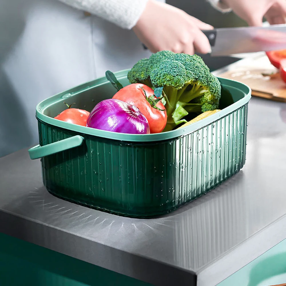 2-in-1 Kitchen Washing Basket For Fruit Vegetable PP Large Sieve Bowl Sets