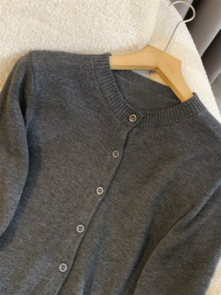 Female Sweater Knit Cardigan Coat Casual Loose Long Sleeve Patchwork Solid Scoop Neck Outwear Autumn Knitwear Coat Ladies