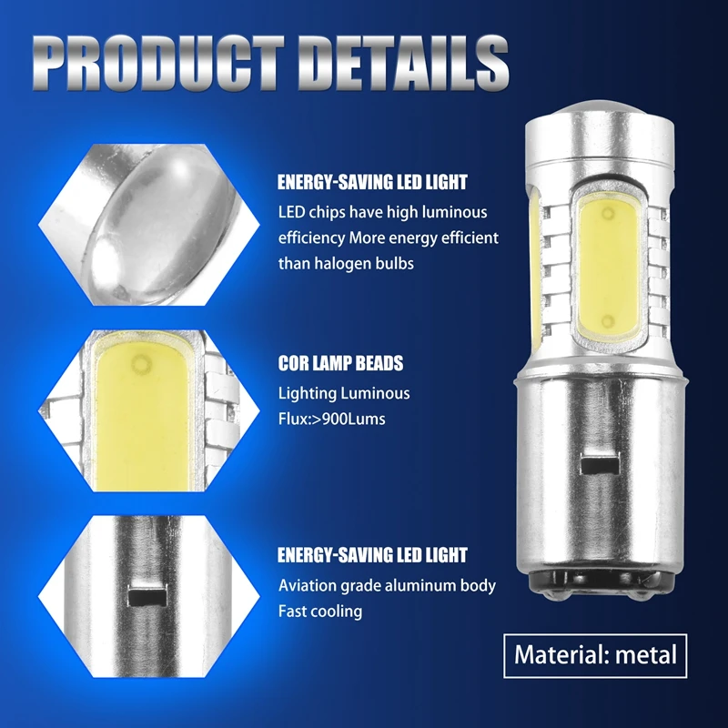 12V BA20D H6 4 COB LED White Bulb Light For Motorcycle Bike Moped ATV Headlight YDH