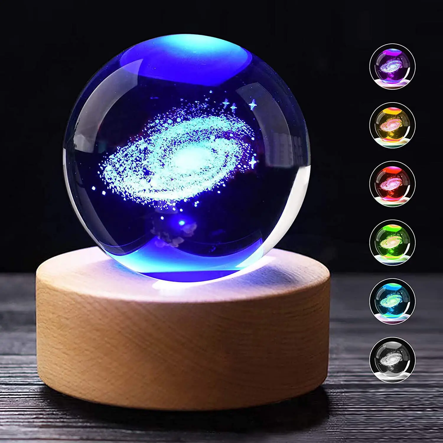 3D Crystal Ball Night Light - Laser Carved Holographic Galaxy Planet Model  Projection LED Lamp