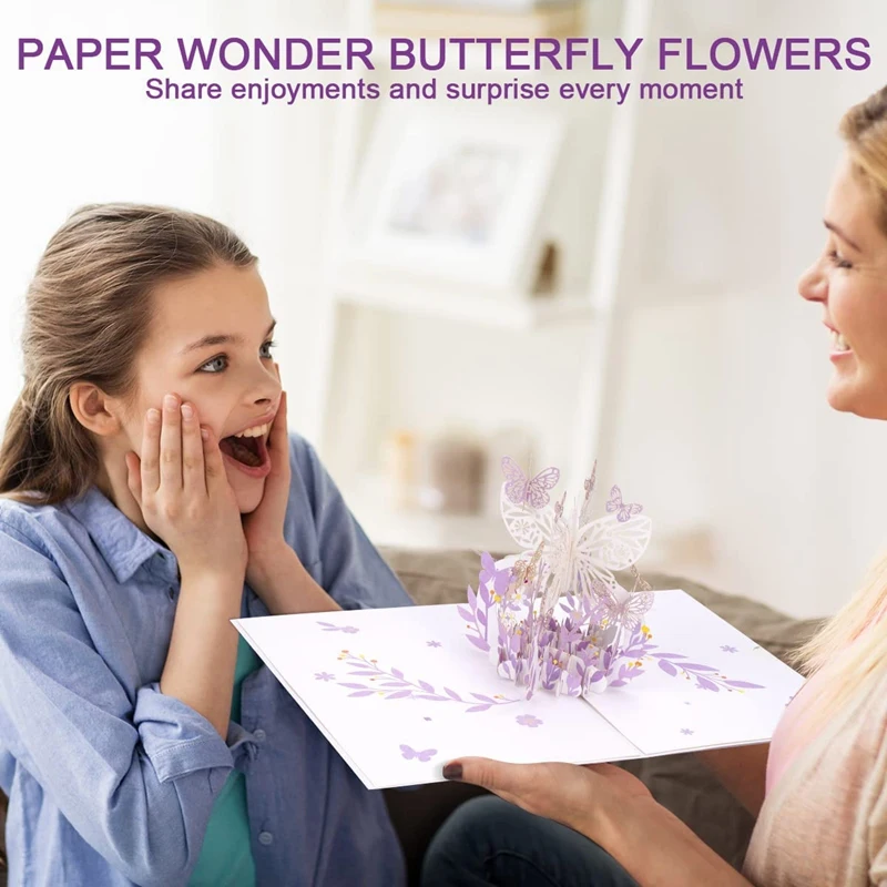 Purple Butterfly Birthday PopUp Card Butterfly Flower Basket 3D Greeting Cards For Women Girl Daughter Mothers Day
