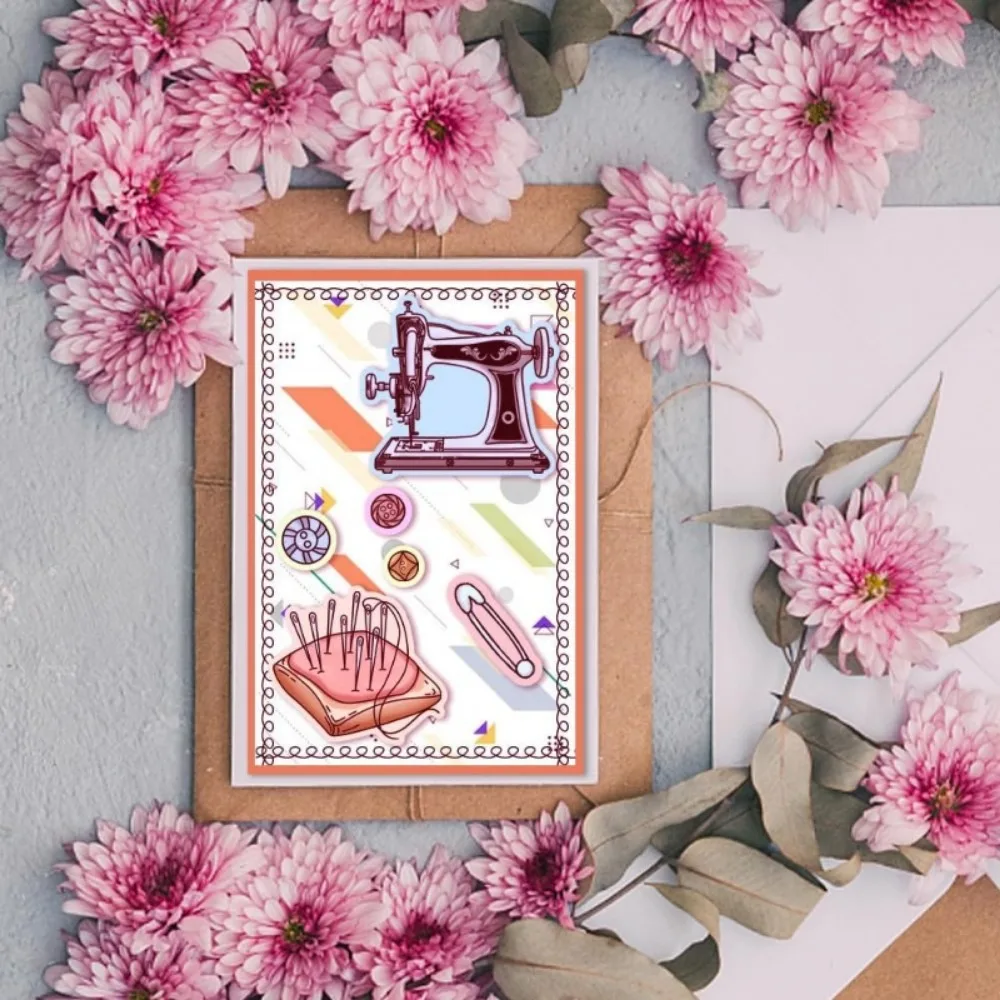 1pc Sewing Clear Stamps Retro Sewing Tools Stamp Crafts Old Fashioned Machine Transparent Silicone Stamps Card clear stamps clear rubber stamps