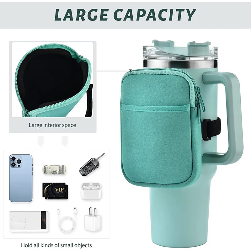 Water Bottle Pouch for Stanley Quencher Adventure 40oz tumbler pouch  withPocket for Cards Keys Wallet Earphone Compact Versatil