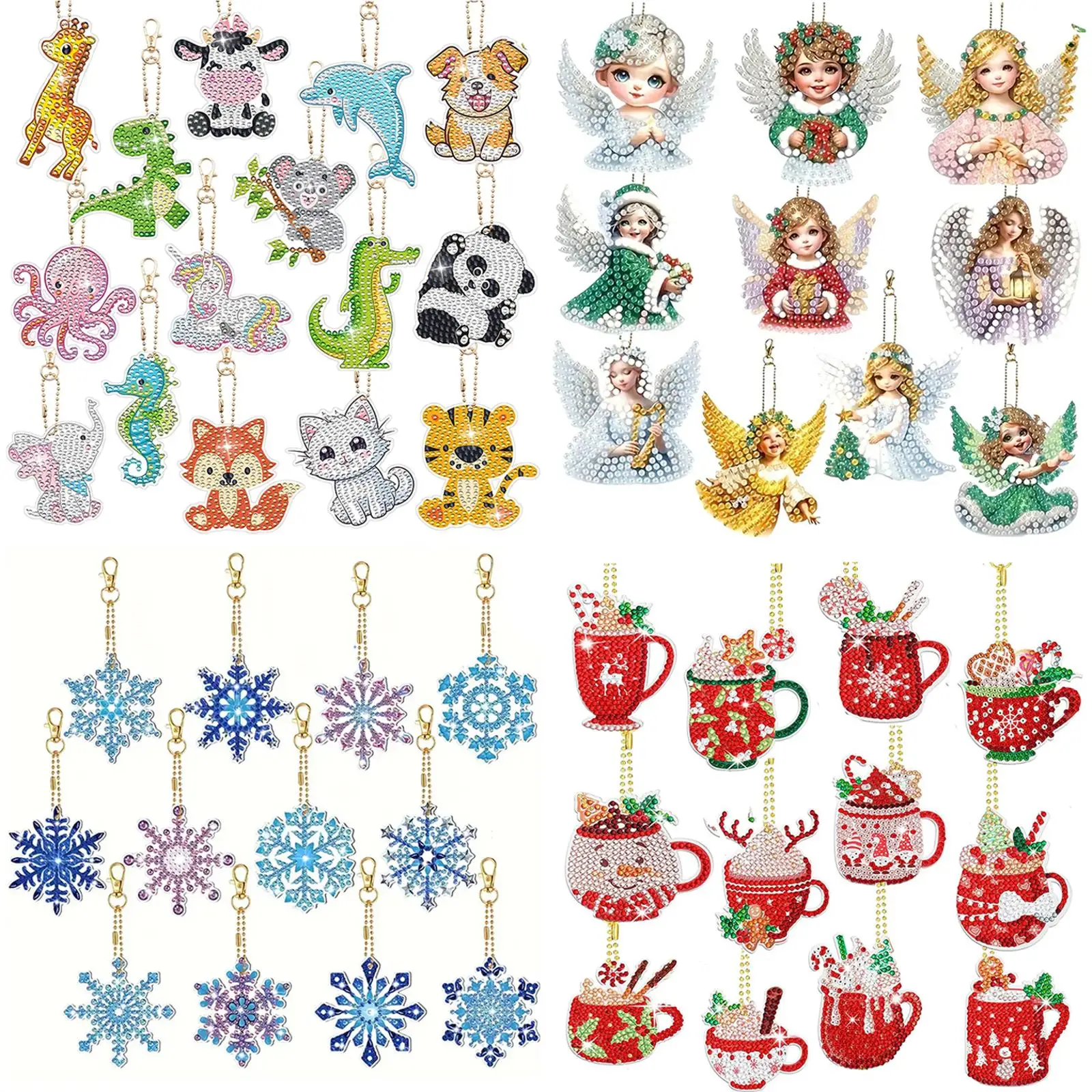 2D Flat DIY Diamond Art Keychains Double Sided Drill Small Crystal Painting Keyrings Shiny Rhinestone Keyring Gift for Friends