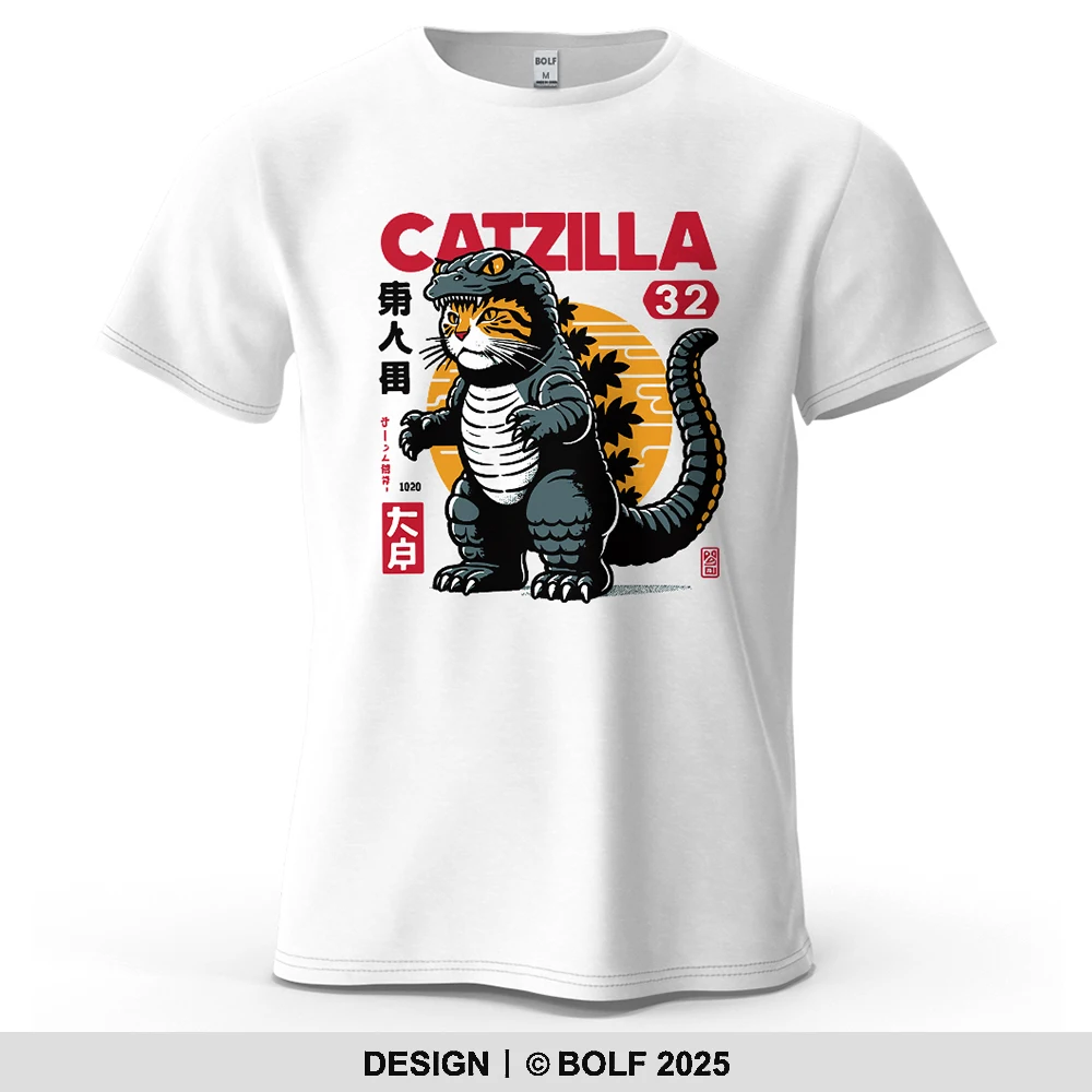 Catzilla Creative Printed Men's T-Shirt 100% Cotton Oversized Playful Graphic Tees for Women Tops Tees Streetwear