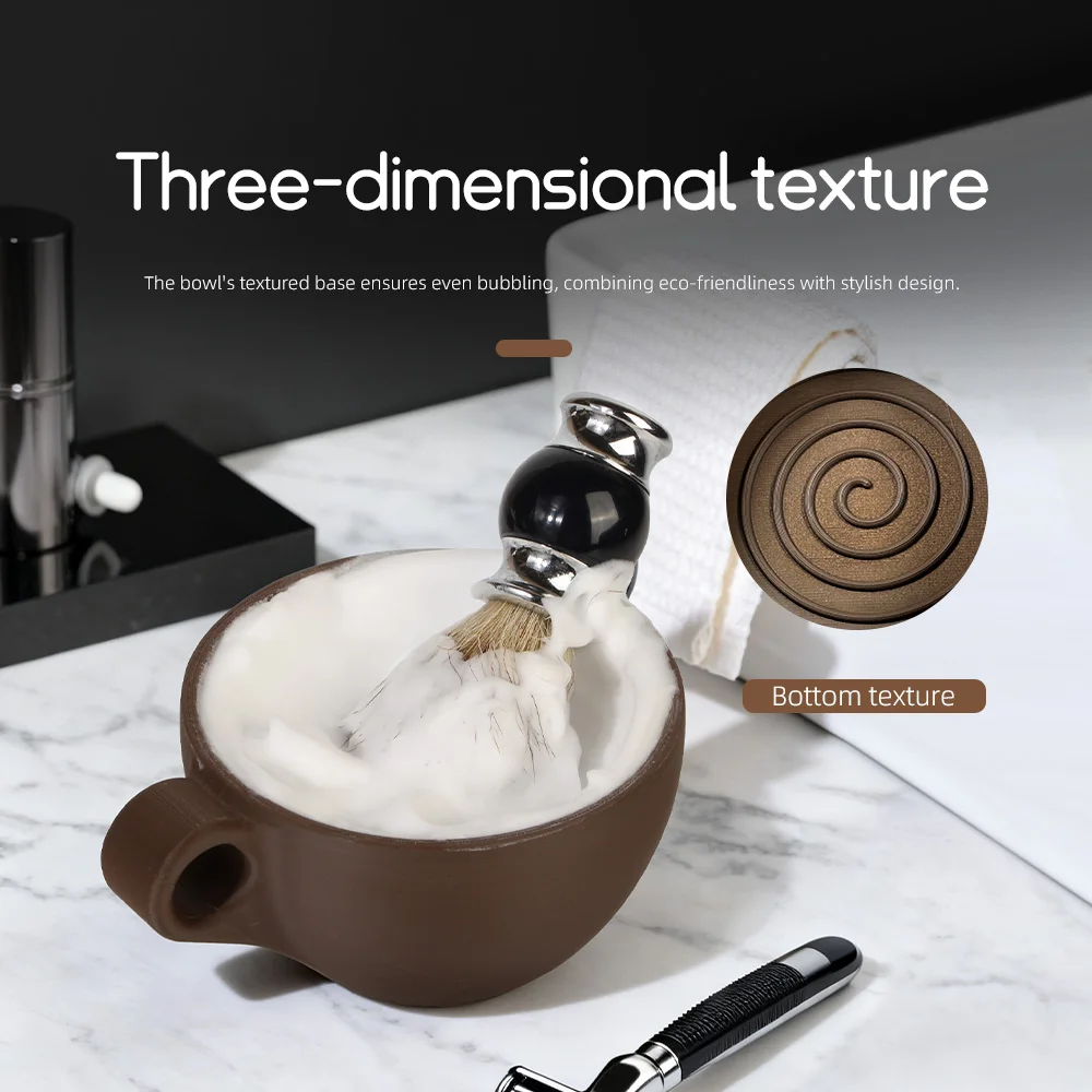 남성용 면도 비누 그릇, 손잡이 포함, 넓은 입구, 대용량, 면도 크림 및 비누용, 내구성 및 낙하 방지, 자가 마찰로 쉽게 거품이 발생, 풍부한 거품, 여행 및 가정용으로 완벽 - 흰색 및 갈색, 3D 프린