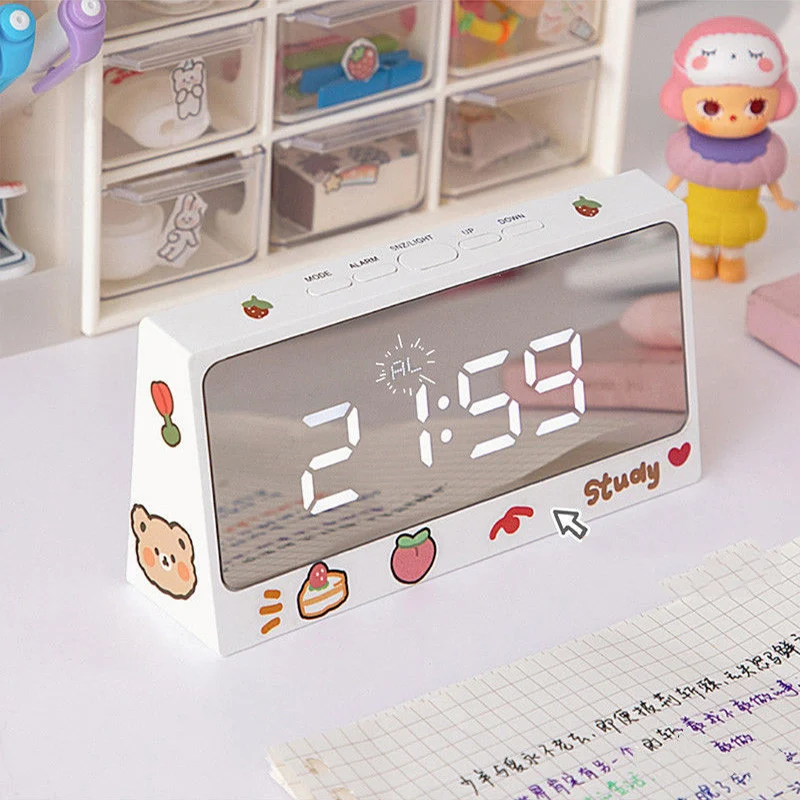 Ins Digital Clock Table Clock Snooze Alarm Cute Silent Mirror Clock Student Desktop Led Clock