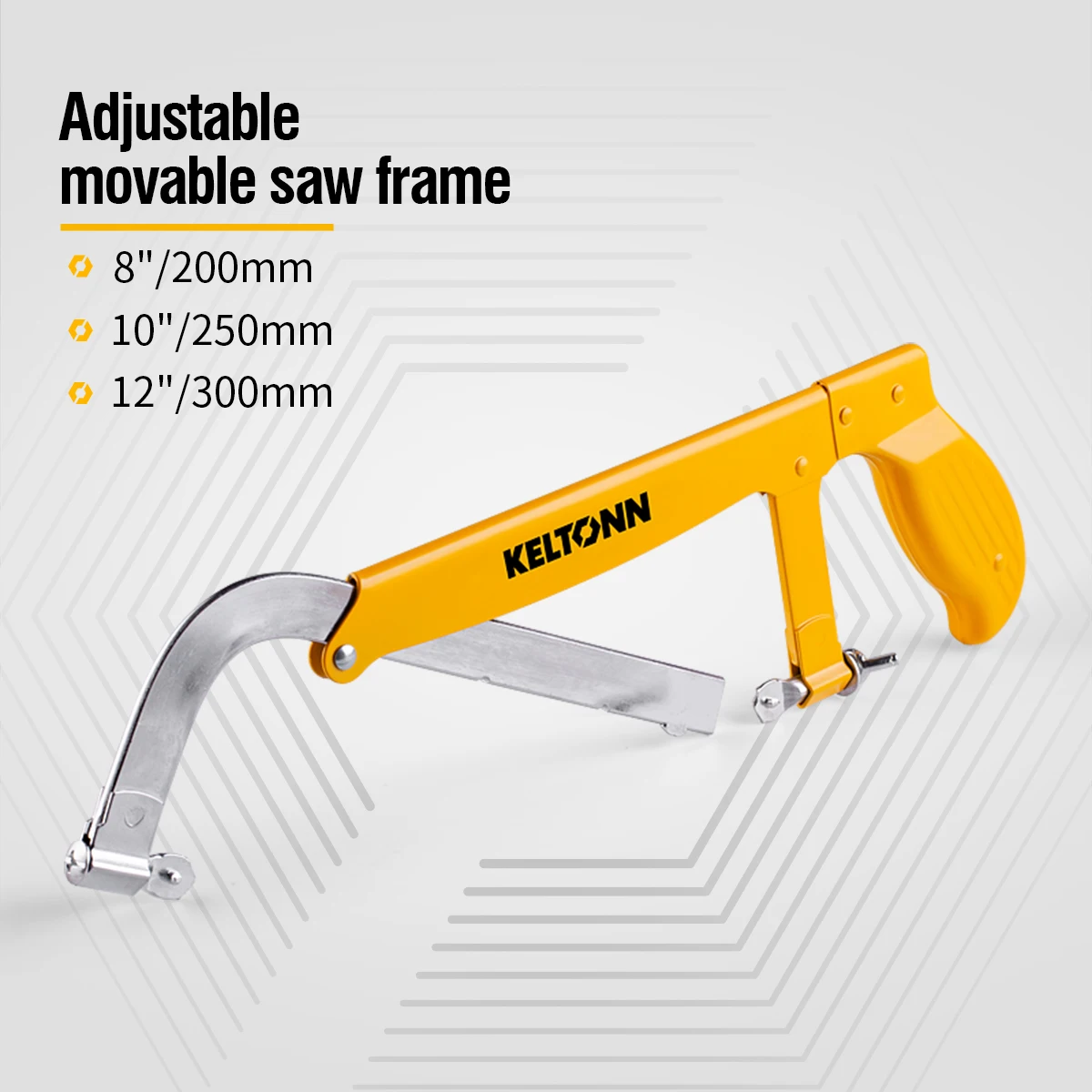 Adjustable hacksaw frame, the frame is made of professional high-carbon tool steel, adjustable to 8", 10", 12"
