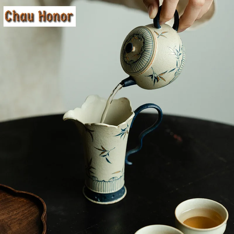 Blue And White Flint Red Teapot Aesthetic Gold Drawing Bamboo Tea Infuser Pot Gaiwan Tea Making Kettle With Filter Tea Ceremony