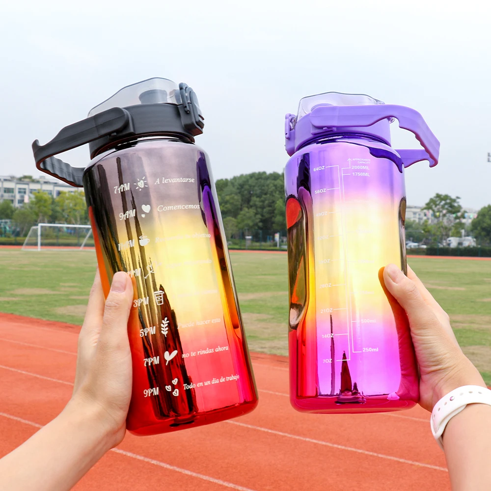 Set of 3 Leak-Proof Electroplated Gradient Water Bottles with Straws and Time Markers - Ideal