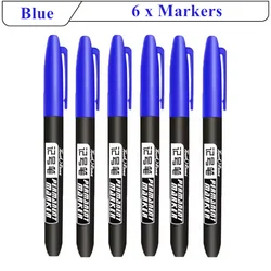 Set of 6 Waterproof Oil - Based Permanent Markers for Versatile Surfaces - Quick Dry, No Bleed for DIY Projects (Blue)