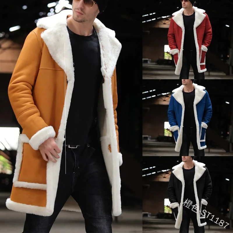 

2022 new fashion fall/winter solid color single-breasted pocket lapel men's long jacket men clothing