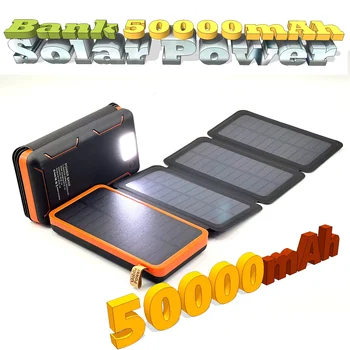 Power Bank Solare 50000mAH con Pannelli Solari Pieghevoli, Uscita USB 5V 2A, Portatile per Campeggio e Attività all'Aperto, Alimentazione Solare per iPhone e Android