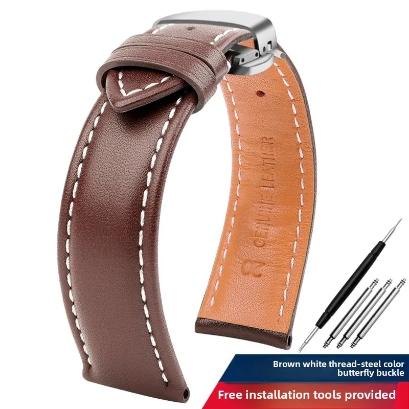 Premium Genuine Leather Men's Watch Band - Black, Brown, Blue - Luxurious Cowhide Bracelet