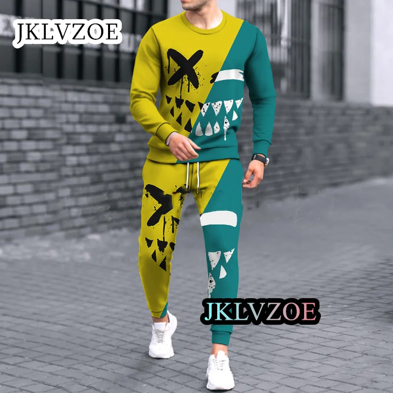 2023 New Fashion Men Clothes Jogging Tracksuit Sportwear Long Sleeve Smile 3D Print Streetwear Outfit 2-piece T-Shirt Sets men summer tracksuit 2 piece sets the crown king 3d print jogging set fashion men s oversized beach sportwear outfits suits 6xl