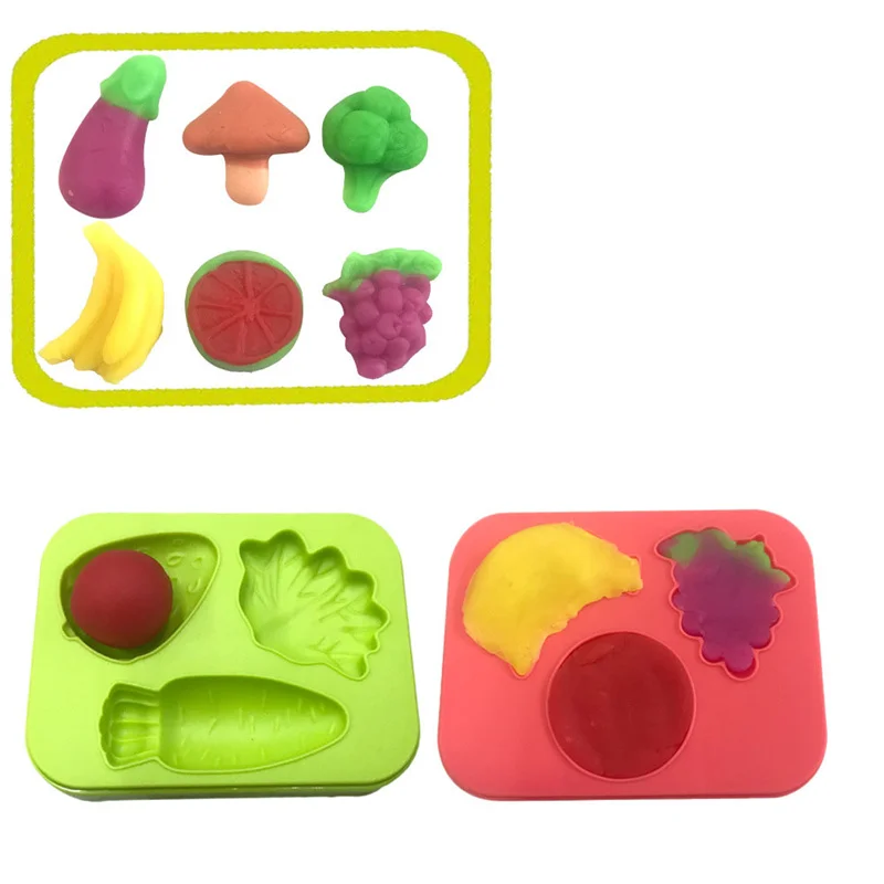Food Play Dough Molds for Kids Plastics Fruit Vegetable Dumpling Noodle Mold Knife Fork Bowl Plate Playdough Accessories Toys 3