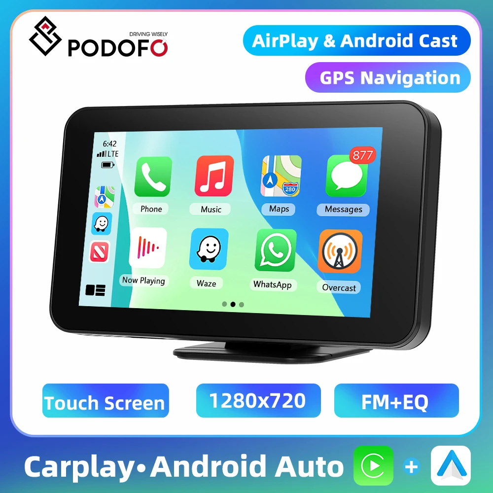 Podofo Écran intelligent 4,7'' pour voiture avec égaliseur, FM, GPS, lecteur multimédia, Carplay, Android Auto, Bluetooth, transmission FM, Airplay, Android Cast, AUX 1 Podofo Écran intelligent 4,7'' pour voiture avec égaliseur, FM, GPS, lecteur multimédia, Carplay, Android Auto, Bluetooth, transmission FM, Airplay, Android Cast, AUX 1