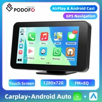 Podofo Écran intelligent 4,7'' pour voiture avec égaliseur, FM, GPS, lecteur multimédia, Carplay, Android Auto, Bluetooth, transmission FM, Airplay, Android Cast, AUX 1