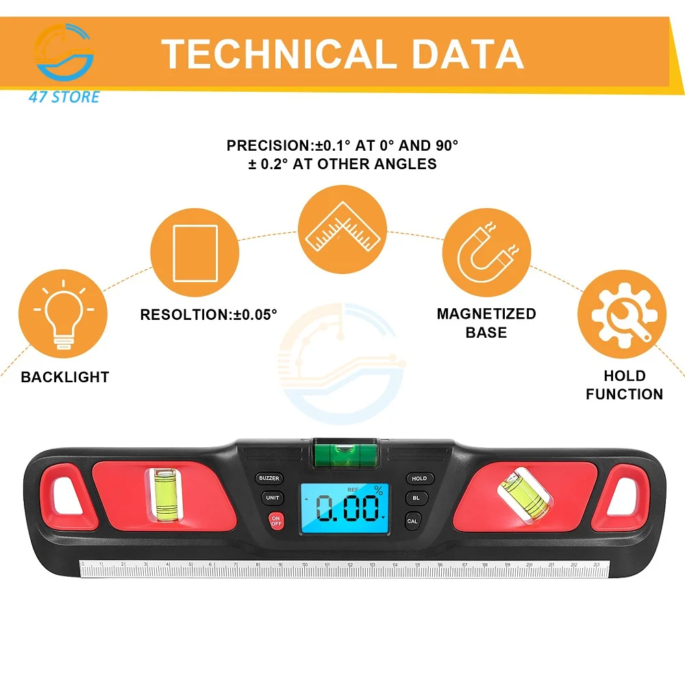 Digital Level Inclinometer HW-200 Electronic LED Display Protractor Measuring Tool Instrument Magnetic Base Digital Level 280mm