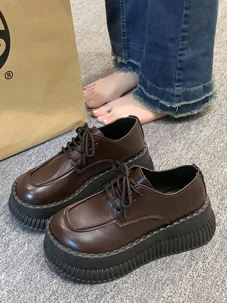 

British Style All-Match Women's Shoes Platform Female Footwear Autumn Oxfords Preppy Clogs Retro Dress Fall New Leather Rubber R