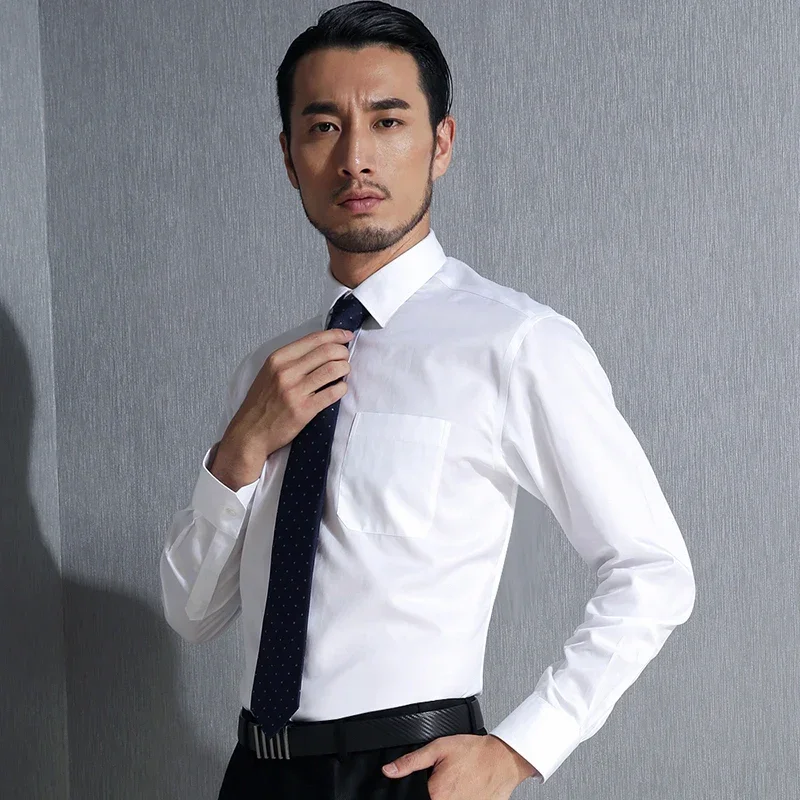 

Men's Classic Long Sleeve Non-Iron Shirts Single Patch Pocket Standard-fit Formal Business Work Social Cotton Basic Dress Shirt