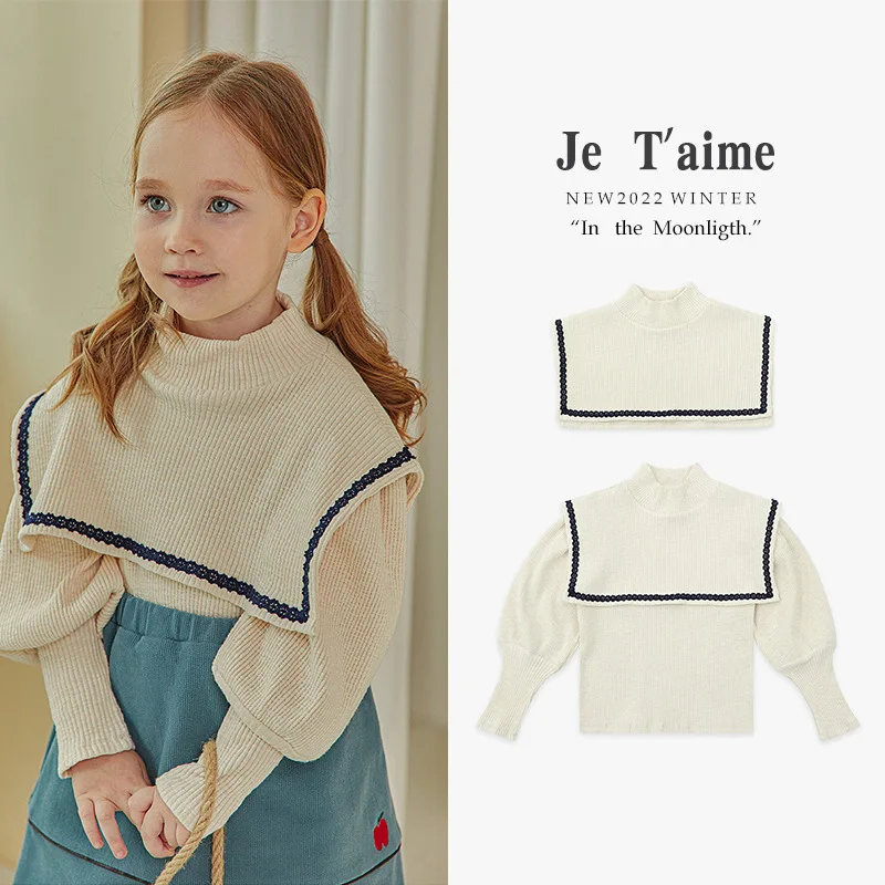 

Jenny&Dave Spot 23 Winter New Product Girls' Fashionable Casual Top, Children's Cartoon Lace Collar, Shawl Pullover Sweater