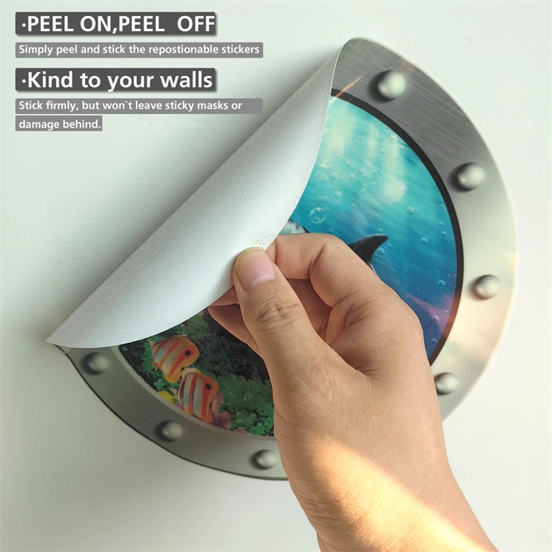 24cm Luminous Simulated Porthole Wall Stickers Ocean Whales Sharks Turtles Fish Submarine Window Scenery PVC Home Decoration wall stickers window stickers