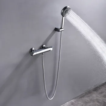 ชุดก๊อกน้ำฝักบัวแบบเทอร์โมสแตติกติดผนัง ชุดก๊อกน้ำอ่างอาบน้ำทองเหลืองโครเมียม ก๊อกน้ำทองเหลือง 1