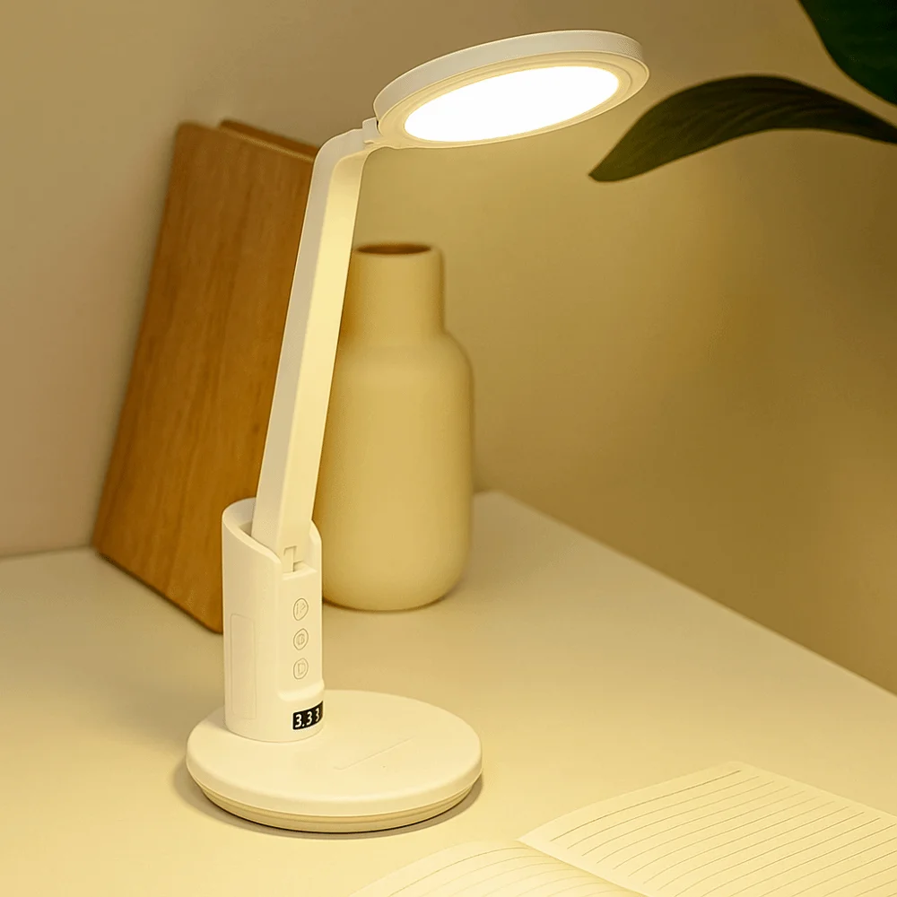 Full Spectrum LED Clock Table Lamp Plug-in Design Eye Protection USB Chargeable Lamp Reading Light Night Light Foldable Lamp