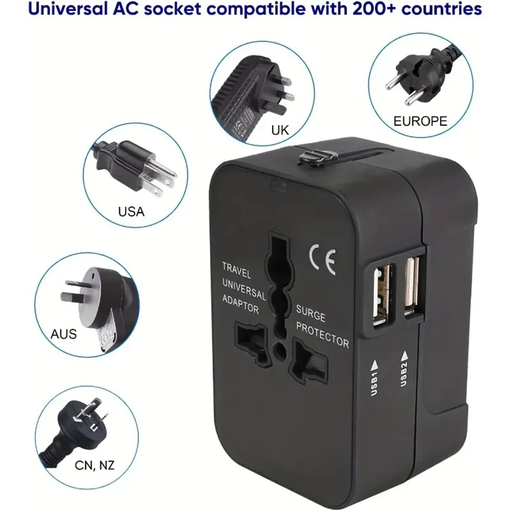 Dual USB Ports Universal Travel Adapter UK to EU Plug Adapter Wall Charger AC Power Converter World for USA EU UK AUS