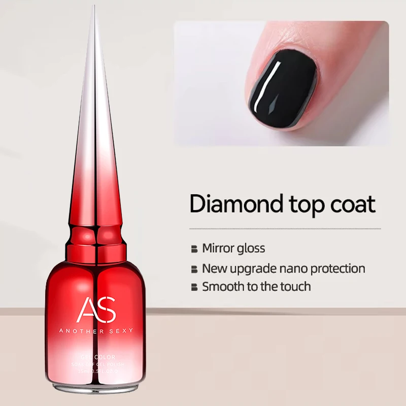 AS 15ml Diamond Top Coat Gel Nail Polish Soak Off UV LED Gel Polish No-Wipe High Shine Tempered Top Coat Gel 6