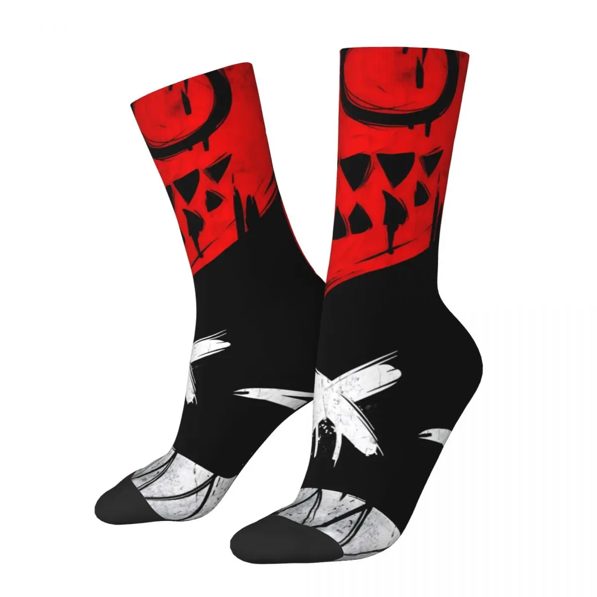 

Funny Crazy Sock for Men Doodle Devil Smiling Red Harajuku Street Arts Breathable Pattern Printed Crew Sock Casual Gift