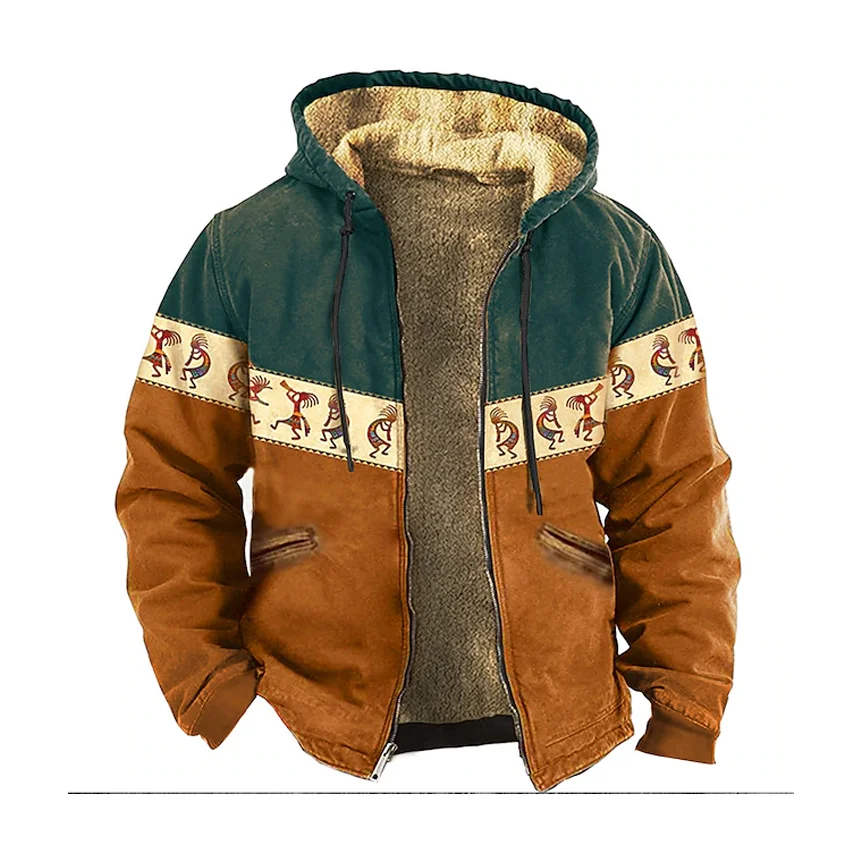

Winter Fleece Zipper Hoodies for Men Vintage Africa Tiger Print Hood Jackets Clothing Street Outerwear Coat Hooded Zip-up