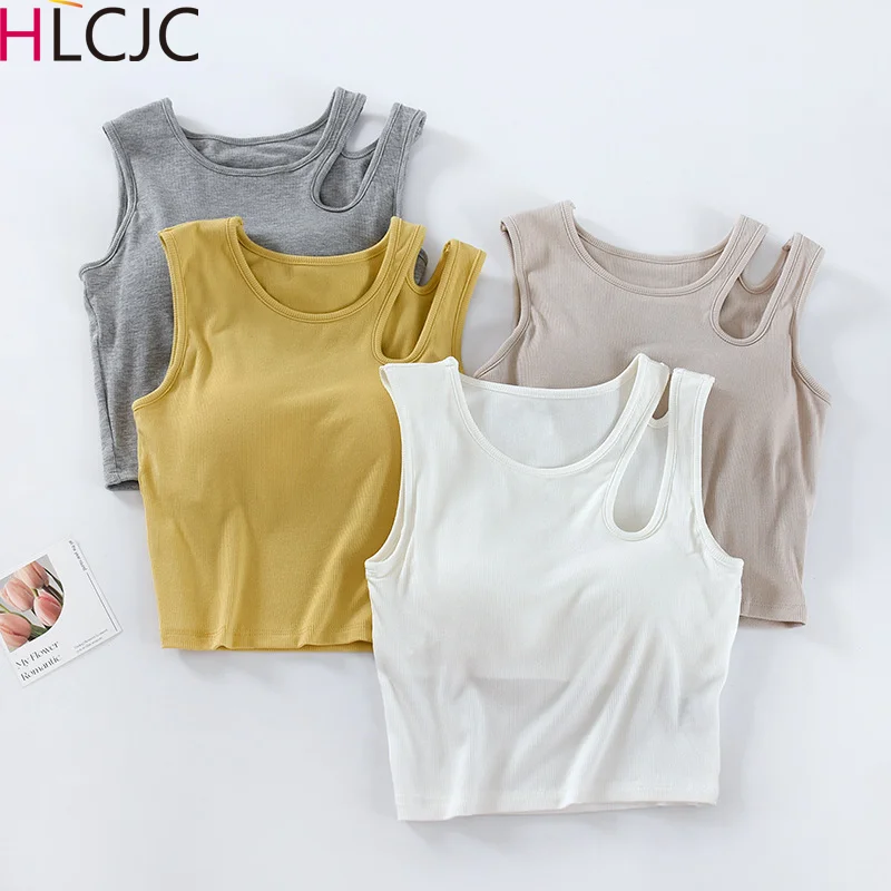 

Irregular Shoulder Sleepwear Shirt For Women Sleeveless Vest Tops Chest Pad Sexy Pajamas Summer Nightwear Slim Bottoming Tanks