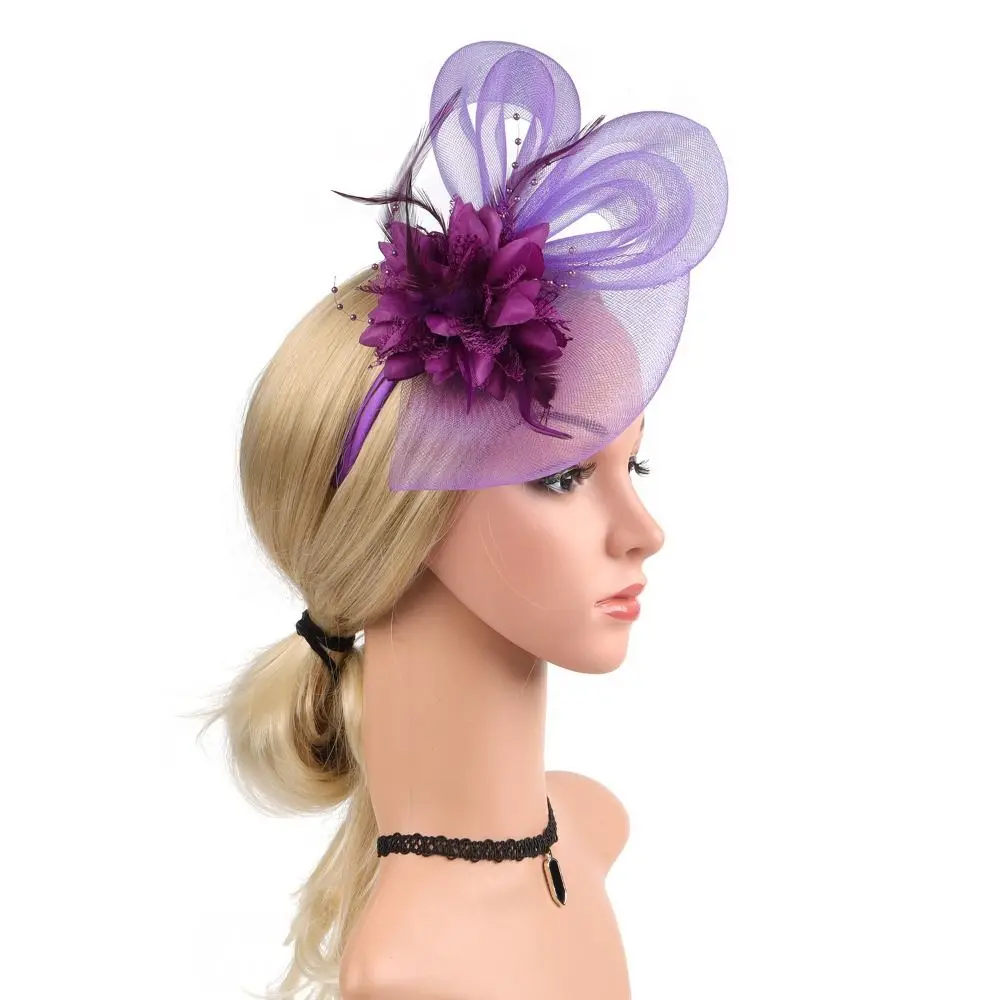 Formal Dress Small Top Hat Headband British Retro Clear Beads Cocktail Bridal Mesh Ribbons Cap Exquisite Luxury