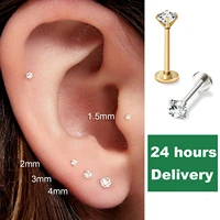 2/8PCS Stainless Steel Eearring Nose Stud Cartilage Piercing Jewelry Helix Tragus Lip Flat Back Tiny Earrings for Women 18G 1