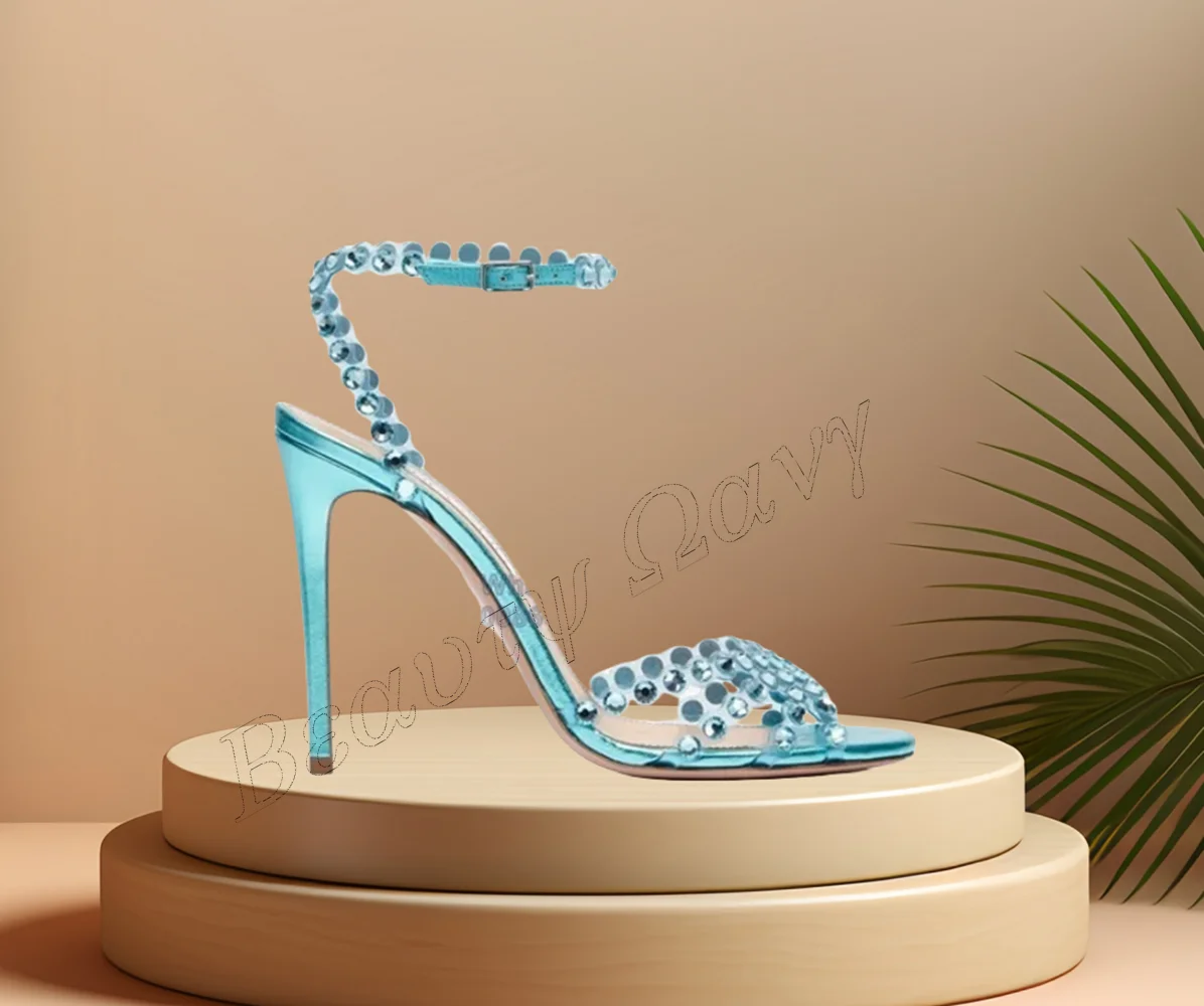 

Blue Crystal Decor Clear PVC Sandals Solid Buckle Stilettos Heels High Heel Shoes for Women High Heels 2023 Zapatos Para Mujere