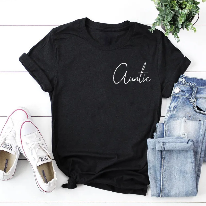

Gift For Auntie Minimalist Aunt Shirt Fashion Short Sleeve Women Cotton Harajuku Funny Graphic Female Clothing O Neck Tshirts
