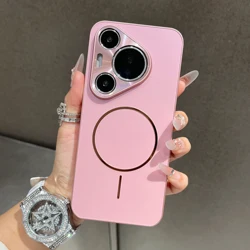 Magsafe Plating Glossy Matte Magnetic Phone Case with Soft Bumper and Hard Cover for Huawei Mate 40 (Pink)