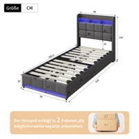 Lit pour enfants Rosahqnda, 90x200CM, lit simple, avec lumières LED et chargeurs USB, lit de rangement avec tiroir et étagère, beige/noir 4