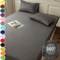 Fitted Bed Sheet With Elastic Band Solid Color Mattress Covers Protector For Single Double King Bed 100% Cotton 120/150/180/200 1