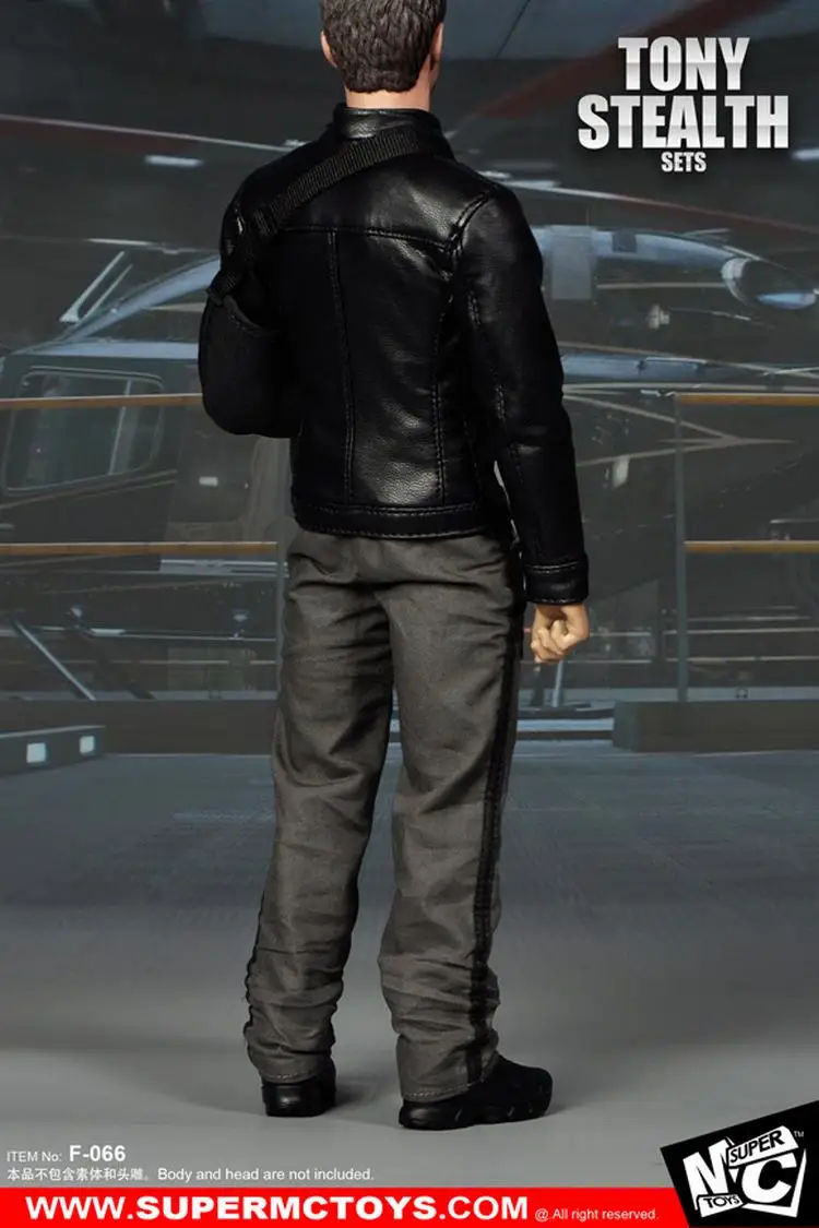 SUPERMCTOYS 1/6 토니 스텔스 세트, 블랙 스탠드 칼라 오토바이 가죽 재킷, 티셔츠 바지 부츠, 12 인치 남성용 액션 피규어 장난감