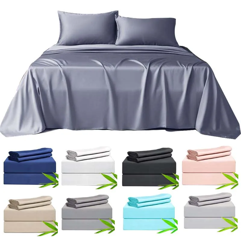 

4pcs/set Bamboo Blend Sheet Set, Silky Soft Fitted Bed Sheets & Pillowcases, Bedding & Bedroom Decor