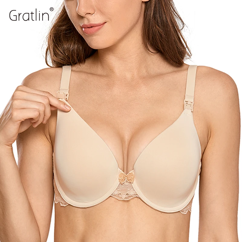 

Gratlin Women's Breastfeeding Lightly Padded Bra Underwire Maternity Nursing Lace Lingerie B C D DD E 34 36 38 40 42