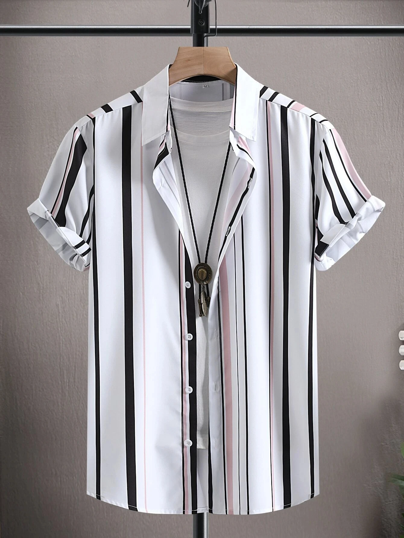 Men's Summer Fashion Shirt Simple Striped Pattern Printed Short Sleeve Shirt Casual Button Lapel Loose Outdoor Shopping Tops