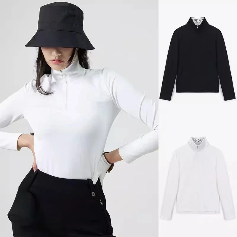 

Korea Original Golf Women Bottoming Shirt Fashion High-necked Jersey Half Zipper Slim Long Sleeve Lapel