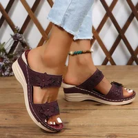 2024 Summer Women Slippers Plus Size Women's Shoes Retro Roman Sandals Women Pu Casual Flower Wedge Sandals Platform Slippers - Image 5