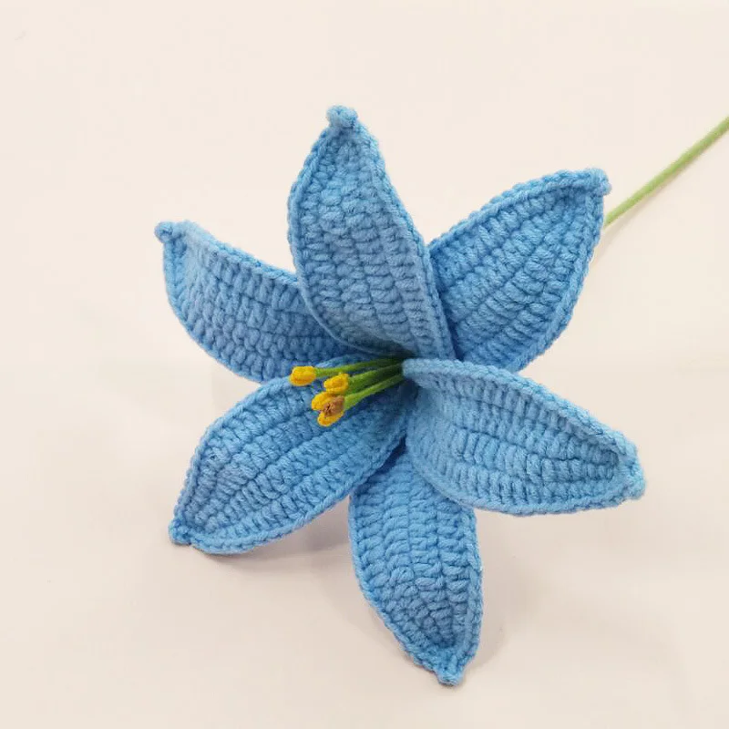 Artificial Flowers Wool Crochet Lily Flower Branch Hand-Knitted Flower Bouquet Hand Woven Party Knitted Flowers for Home Wedding